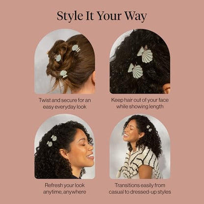 Kitsch Clam Shell Small Hair Clips - Elegant Gold and Pearlized Cream, 2pcs | Beach-Inspired Cute Metal Hair Clips For Women – Stylish, Strong Hold, Comfortable Wear – Daily Hair Accessories
