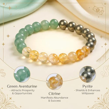 Bivei Protection Crystal Healing Bracelet | 8MM Strength Bracelet Spiritual Stretch Beaded Jewelry for Women Men Gift - color: Money Success, size: Large 8-8.27 inch
