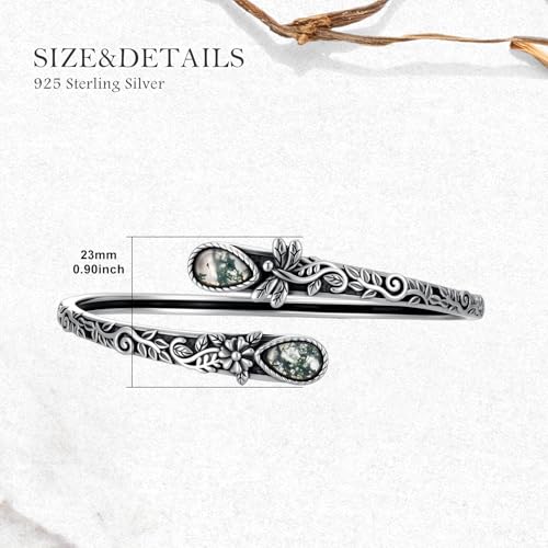 Nature Moss Agate Dragonfly Bracelet For Women 925 Sterling Silver Real Gemstone Adjustable Bangle Vintage Jewelry Gifts