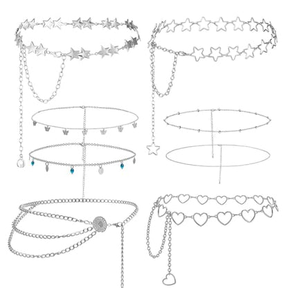 JATEBI 8 Pcs Waist Belly Chain Belt for Women Body Chains Jeans Pants Chain Adjustable Bikini Belly Chain Boho Layered Summer Skinny Beach Belly Jewelry Accessories