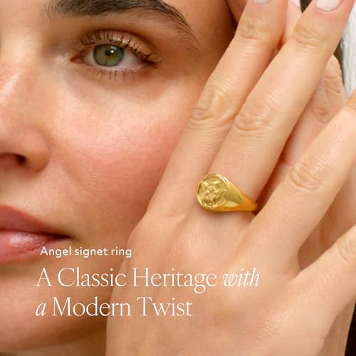 Gold Chunky Signet Stackable Pinky Ring for Women Men, Guardian Angel Cherub, Tarnish-Resistant 18K Gold Plated Stainless Steel Size 3 4 5 6 7 8 9 10 11 - color: Gold