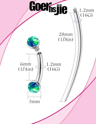 F136 Titanium 16g 6/8/10mm Opal Eyebrow/Rook/Snug/Vertical-Labret/VCH/Snake-Eyes/Anti-Tragus/Christina/Daith/Belly-Button/Bridge/Hood/Surface Curved Barbell Piercing Jewelry for Women Men - color: Green, size: 6mm=1/4in
