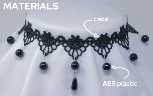 Lace Choker Black Necklace, Adjustable Gothic Jewelry for Women | Vintage Beads Blend with Lace, Gothic Style, 2.76" Necklace Extender, Parties, Masquerades or Daily Wear