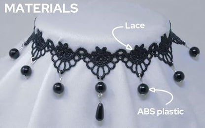Lace Choker Black Necklace, Adjustable Gothic Jewelry for Women | Vintage Beads Blend with Lace, Gothic Style, 2.76" Necklace Extender, Parties, Masquerades or Daily Wear