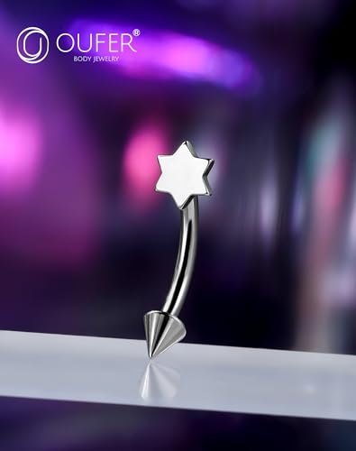 OUFER Rook Piercing Jewelry, G23 Solid Titanium Eyebrow Rings, Heart Vertical Labret Lip Jewelry, 16G Curved Barbells, Daith Rook Earrings for Women Men - color: Hexagram, size: 16G 8mm