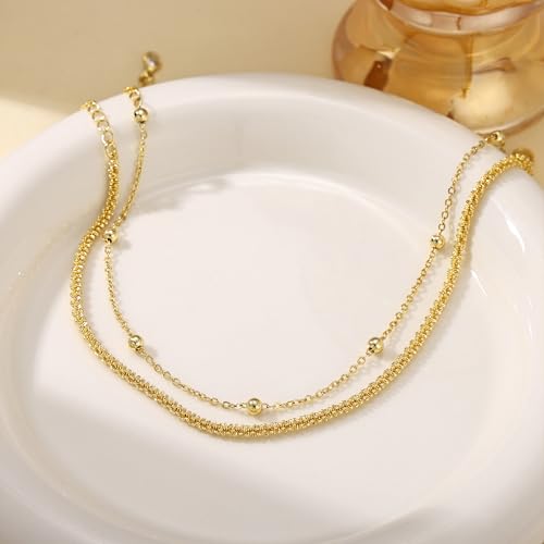 Robaice Ankle Bracelets for Women, 14K Gold Plated/Silver Layered Anklets | Waterproof Adjustable Anklet for Women, Summer Beach Anklet, Glitter Jewelry for Women Gifts - color: Gold-1