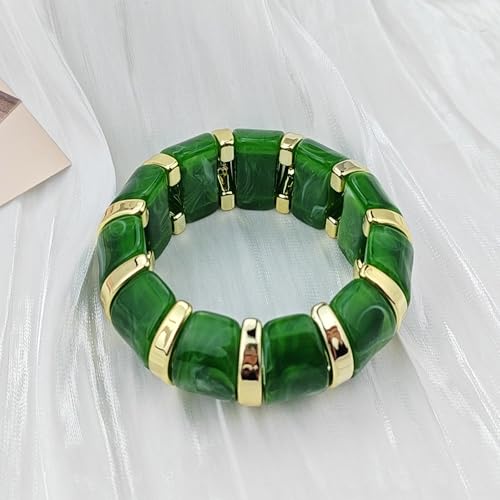 YBMYCM Acrylic Chunky Bangles Bracelets for Women Resin Gold-plated Stackable Stretch Bracelet Wide Wristbands Gift Jewelry - color: DGreen