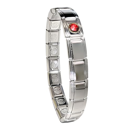 Birthstone Charm Bracelet Jewelry, Italian Modular Family Birthstone Charm Starter Stainless Steel - color: 18 LINKS-SILVER-07-July