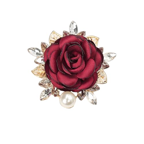 Rose Flower Brooch Pin for Women Fashion Dainty Gold Plated 3D Red Roses Floral Crystal Brooch Pin Birthday Dress Suit Accessories Jewelry - style: Red Rose Pearl