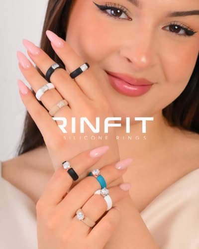 Rinfit Silicone Ring with Stone, Round Cut CZ | AAAAA Grade Cubic Zirconia, Solitaire Engagement Ring for Her, Flexible Rubber Wedding Band for Women, Patented Design - color: Pack N: Nude / Rose Gold