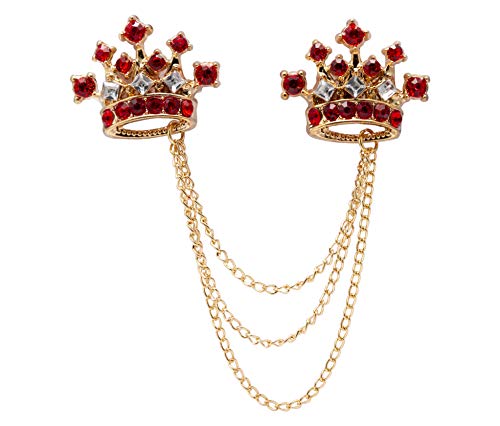 Knighthood Red Stone With Golden Crown Crystal Chain Brooch for Men