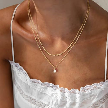 Dainty Layered Necklaces for Women,14k Gold Plated CZ Choker Necklace Stack | 14K Gold Plated Necklace set,Non Tarnish Hypoallergenic Beaded Paperclip Chain Necklace Stack Women's Minimalist Jewelry Gift - color: Gold-2