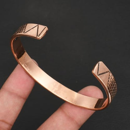 Pure Copper Cuff Bangle Bracelet 100% Solid, Raw & Uncoated Handmade Bracelets Jewelry Cuff Gift Bangle for Women & Men - color: Copper Cb-111