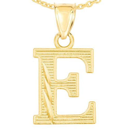Floreo 10k Yellow Gold 0.45" Personalized Lighting Alphabet Letter A - Z Initial Charm Pendant with optional Extendable Chain Necklace - size: Pendant with Adjustable Chain, 18", style: - E -