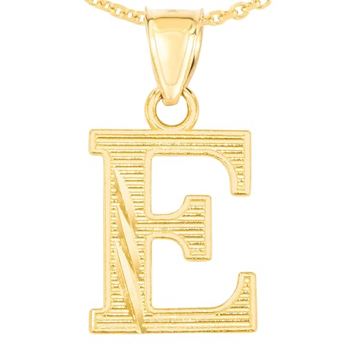 Floreo 10k Yellow Gold 0.45" Personalized Lighting Alphabet Letter A - Z Initial Charm Pendant with optional Extendable Chain Necklace - size: Pendant with Adjustable Chain, 18", style: - E -