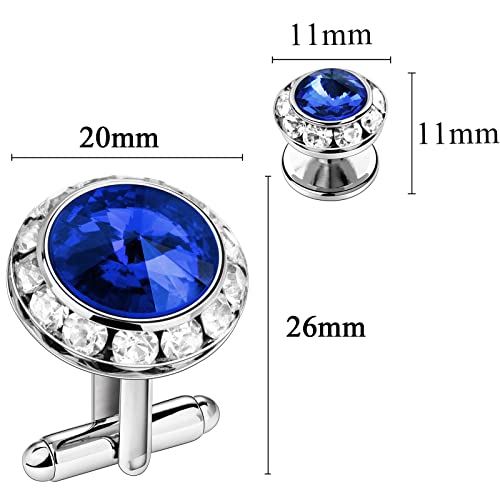AMITER Crystal Cufflinks and Tuxedo Studs for Men, Cuff Links Suits for Shirt Formal Dress Business Wedding Anniversary - color: Blue