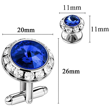 AMITER Crystal Cufflinks and Tuxedo Studs for Men, Cuff Links Suits for Shirt Formal Dress Business Wedding Anniversary - color: Blue