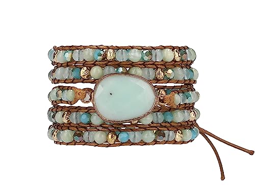 Bracelet for Women – Handmade Vegan Boho Natural Stone Layered Bracelet, Thailand Bohemian Stackable Beaded Wrap Bracelets, Summer Hippie Bracelet Stack, Fashion Jewelry Gifts - color: A24-Amazonite