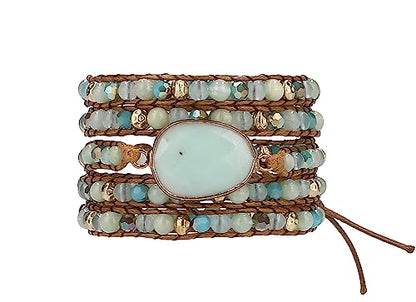 Bracelet for Women – Handmade Vegan Boho Natural Stone Layered Bracelet, Thailand Bohemian Stackable Beaded Wrap Bracelets, Summer Hippie Bracelet Stack, Fashion Jewelry Gifts - color: A24-Amazonite