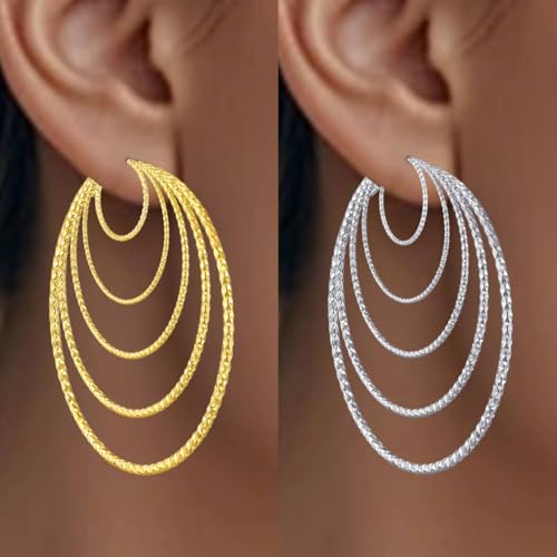 4/10 Pairs Stainless Steel Gold Silver Plated Hoop Earrings Hypoallergenic Dainty Big Small Hoops Earrings Set for Women - color: 10 Pairs Silver/Gold Plated Filigree Hoop Earrings Set
