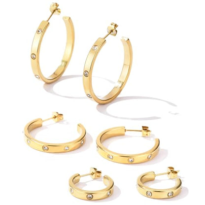 Love Friendship Hoop Earrings Set for Women 18K Gold and Silver Stainless Steel with Cubic Zirconia Stones Jewelry - style: SET-1