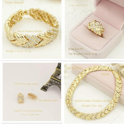 Fashion Crystal Jewelry Set Gold Plated Jewelry Weddings Dubai Gold Necklace Earrings Set Gift - color: Wheat style