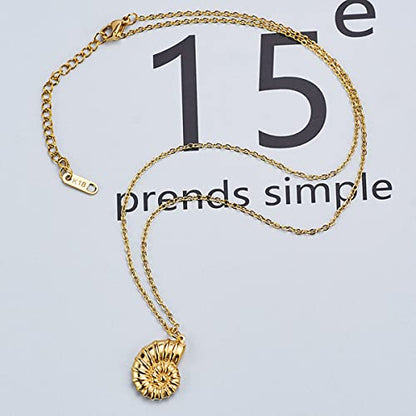 18K Gold Plated Stainless Steel Bee Honeycomb Pendant Necklace, Adjustable Y Lariat Conch/Guitar/Horseshoe Necklace for Women - color: Gold, style: Conch