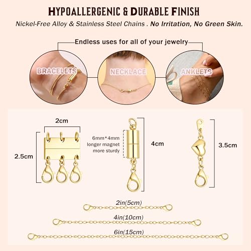 Extra Strong Magnetic Necklace Clasps and Closures, Necklaces Separator for Layering Stacks, Necklace Chain Extenders for Women, Magnet Detangler Clasp Bracelet 10Pcs 16K Gold Plated - color: 10Pcs-16K Gold Plated