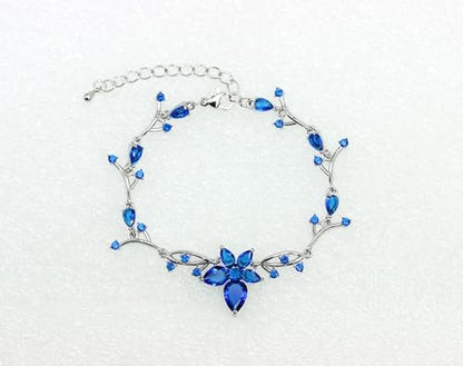 Faship Gorgeous CZ Crystal Floral Necklace Earrings Set - color: Blue / Matching Bracelet