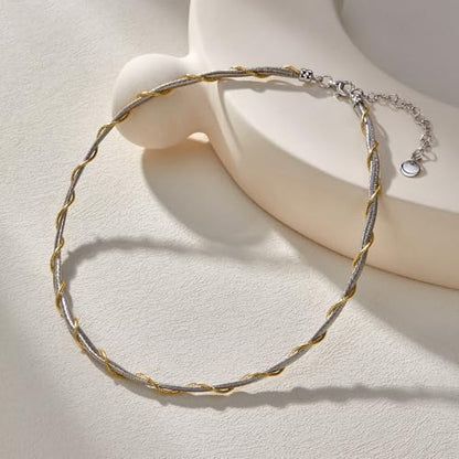 Handmade in Italy Necklace S925 Silver Twist Choker-Necklaces Minimalist Coil Craft Jewelry Mother's Day Christmas Gift for Women - color: 05