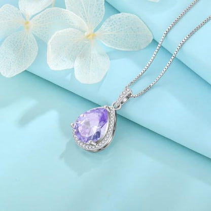 FJ Teardrop Pendant Necklace 925 Sterling Silver Birthstone Jewelry for Women - color: 06 June-Alexandrite-1