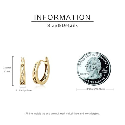 14K Gold Earrings for Women Gold Filigree/Celtic Huggie Earrings Jewelry Easter Mothers Day Gifts for Mom Girlfriend - style: Celtic-B
