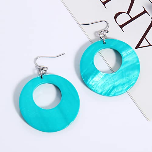 Coiris Multi Strand Statement Colorful Beaded Necklace with Big Circle Shell Pendant for Women - color: Teal-
