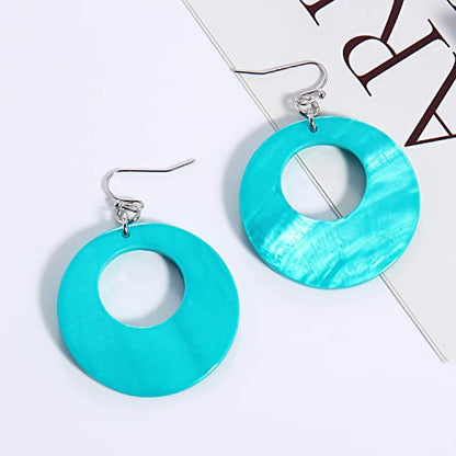 Coiris Multi Strand Statement Colorful Beaded Necklace with Big Circle Shell Pendant for Women - color: Teal-
