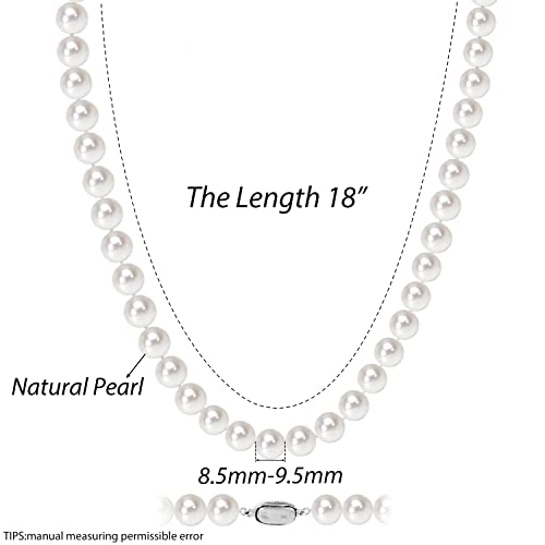 Freshwater Cultured AAAAA Quality Genuine Real Pearl Strand Necklace for Women Fine Jewelry Gifts for Her - size: 45.7 cm, 8.5 - 9.5 mm, style: AAA-Round