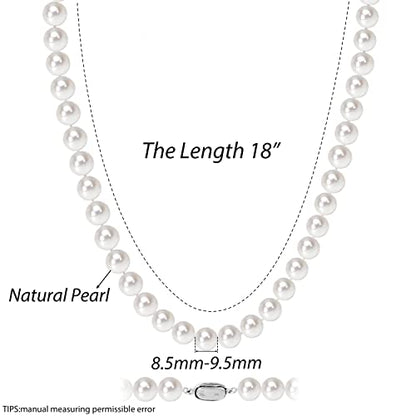 Freshwater Cultured AAAAA Quality Genuine Real Pearl Strand Necklace for Women Fine Jewelry Gifts for Her - size: 45.7 cm, 8.5 - 9.5 mm, style: AAA-Round