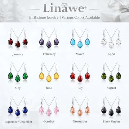 Linawe Crystal Jewelry Sets for Women, Imitation Diamond Pendant Necklace, Rhinestone Drop Dangle Earrings, Birthstone Cubic Zirconia Matching Wedding Jewelry, 14K Gold/Rose Gold/Silver Tones - color: Silver,Crystal,April