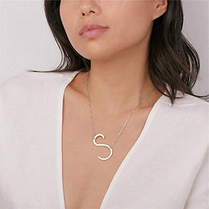 MOMOL Sideways Initial Necklace 18K Gold Plated Stainless Steel Large Big Letters Pendant Necklace Script Name Monogram Necklaces for Women - color: O