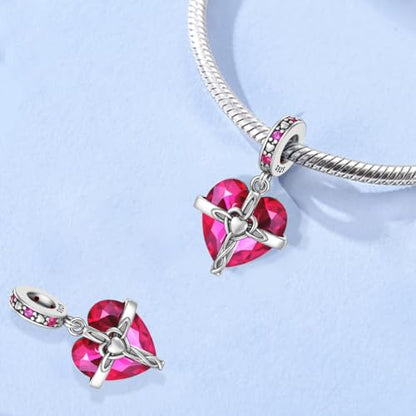 LNQOBU Birthstone Charm for Bracelets,925 Sterling Silve Heart Dangle Charms for Pandora Bracelets - color: G-July