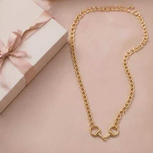 Chunky Gold Horsebit Pendant Necklace for Women | Western Statement Curb Chain Necklace, Trendy Equestrian Jewelry for Daily Outfit, Rodeo Party & Holiday Gift