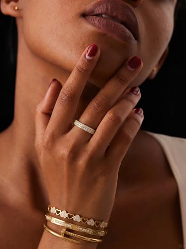 Gold Bangle Bracelets Set Stainless Steel Heart Stack Bracelet Hypoallergenic Dainty Bracelet For Women - color: 3pcs Set