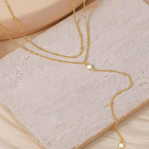 Dcfywl731 Minimal Dainty Gold Plated Dangle Earrings Layered Bar Pendant Neckalce Gold Long Y-Necklace Gold Earrings and Necklaces Set Delicate Lariat Chain Jewelry for Women - color: K5