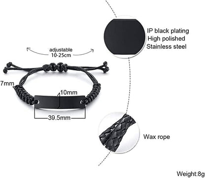 Personalized Christian Bible Verses Black Rope Bracelet Inspirational Scripture ID Cross Religious Quote Faith God Engraved Adjustable Customized Gifts for Men Women Kiss Him Husband Father Bois - style: 2 Corinthians 12:9