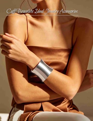 2 Pcs Gold Cuff Bangle Bracelet Set for Women Irregular Minimalist Statement Bangle Bracelets Wide Open Chunky Wire Bracelets Wrist Cuff Adjustable Hammered Bracelet - color: Silver B