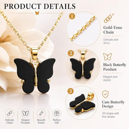 Rrdaily 9 Pcs Dainty Colorful Butterfly Pendant Necklace Set for Women,Bohemian Acrylic Butterfly Chain Necklace Cute Jewelry Gift - style: White card