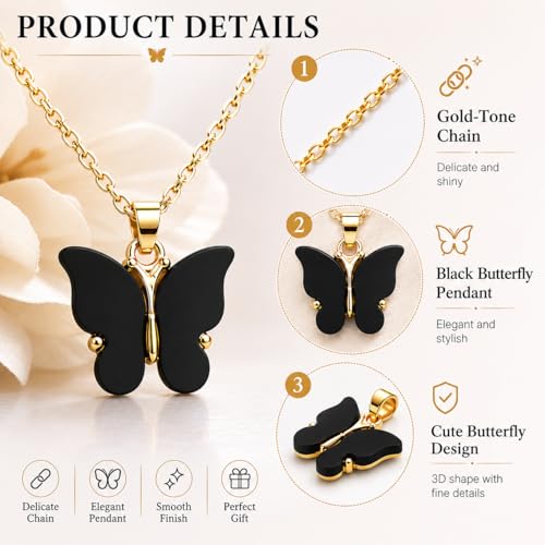 Rrdaily 9 Pcs Dainty Colorful Butterfly Pendant Necklace Set for Women,Bohemian Acrylic Butterfly Chain Necklace Cute Jewelry Gift - style: White Brown