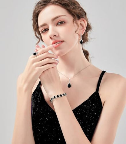 LMXXVJ Jewelry Set for Women,Teardrop Cubic Zirconia Necklace Earrings Adjustable Ring Bracelet Jewelry Set Formal Jewelry Gift - color: ZYSD-White Gold-Black