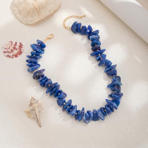 Elegance 11 designs Chunky Heart Necklace for Women, Colorful Acrylic Beaded Statement Puff Heart Necklace, Cute Boho Y2K Choker Necklace for Gift Jewelry - color: Blue