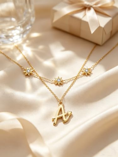 14K Gold A-Z Initial Lette Necklace Star Choker Women Necklace | Personalized Initial Jewelry, Meaningful Name Letter Gift for Women Wife Mom Friend, Perfect Present For Birthday/Anniversary - style: 14K Gold-A