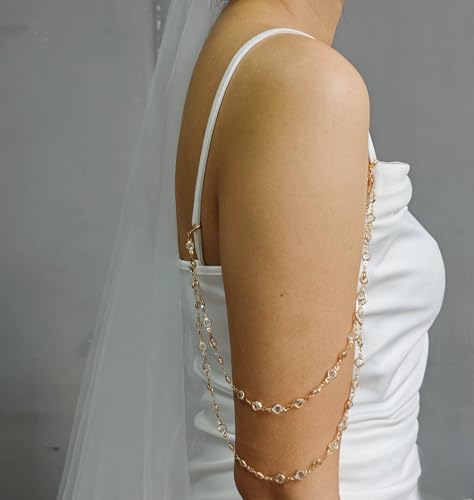 Pearl Arm Chain Wedding bridal Shoulder Jewelry Layered Prom Party Body Jewelry for Slide Dress Costume Accessory - color: Rhinestone-2 Pcs